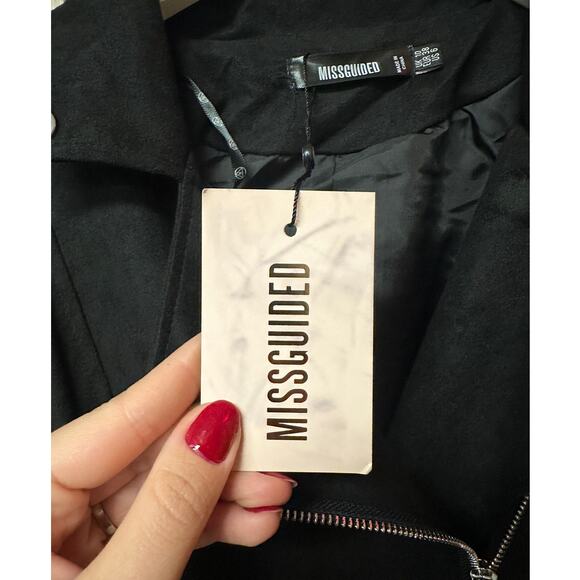 Missguided Crop Suedette Biker Jacket Black Size 6 - Picture 6 of 10